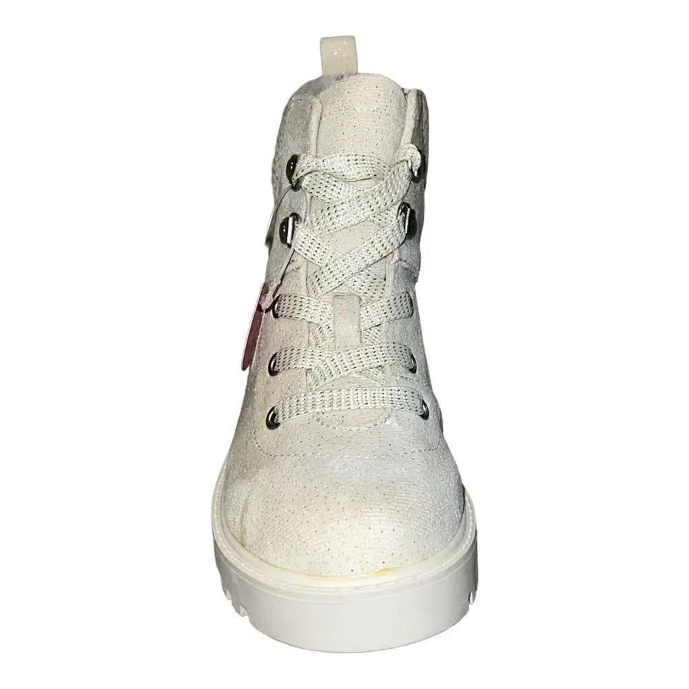 SO Muscovy Girls Ankle Boots Cream Sparkle Faux Suede Size 2 New